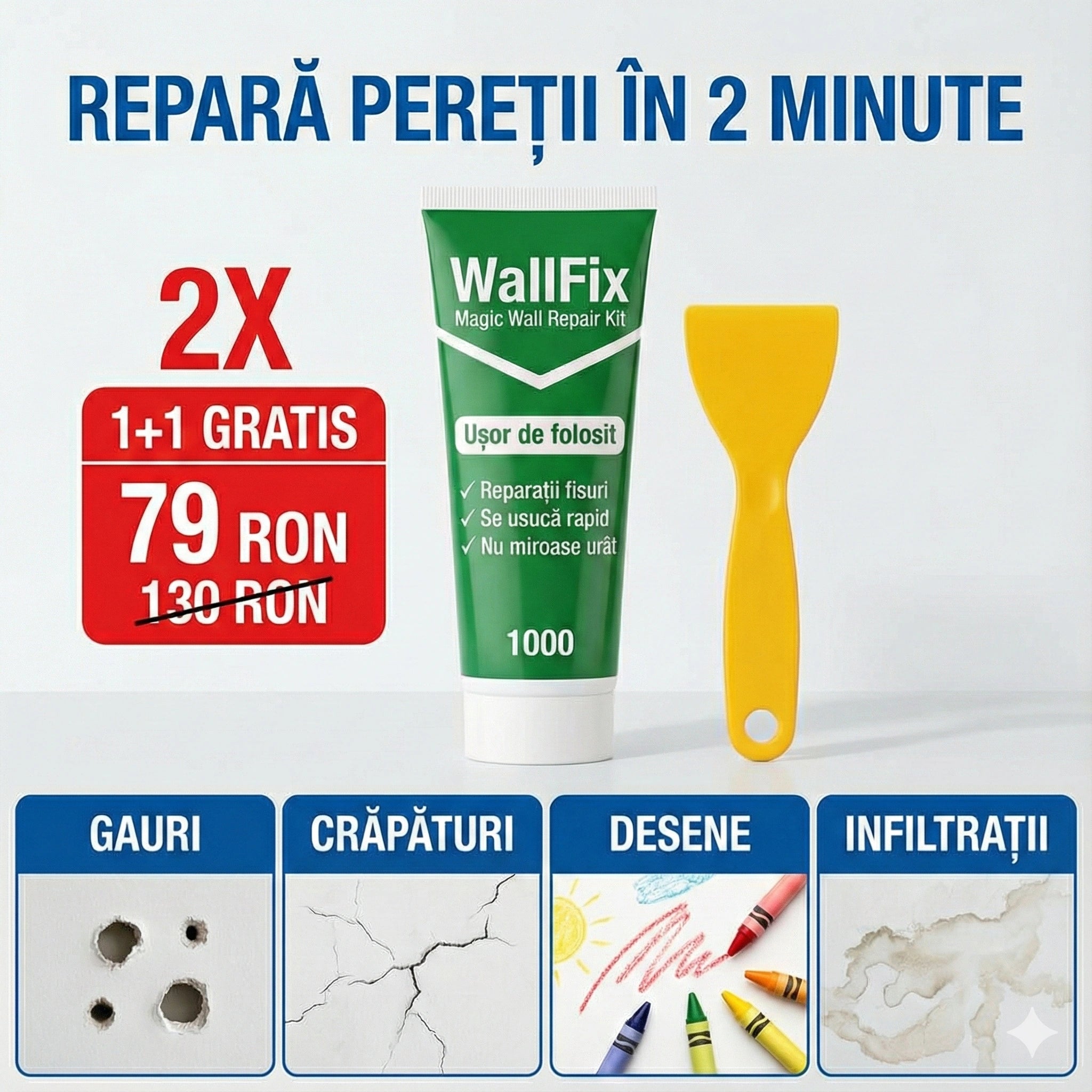 Kit Pentru Repararea Peretilor WallFix™ 1+1 Gratis