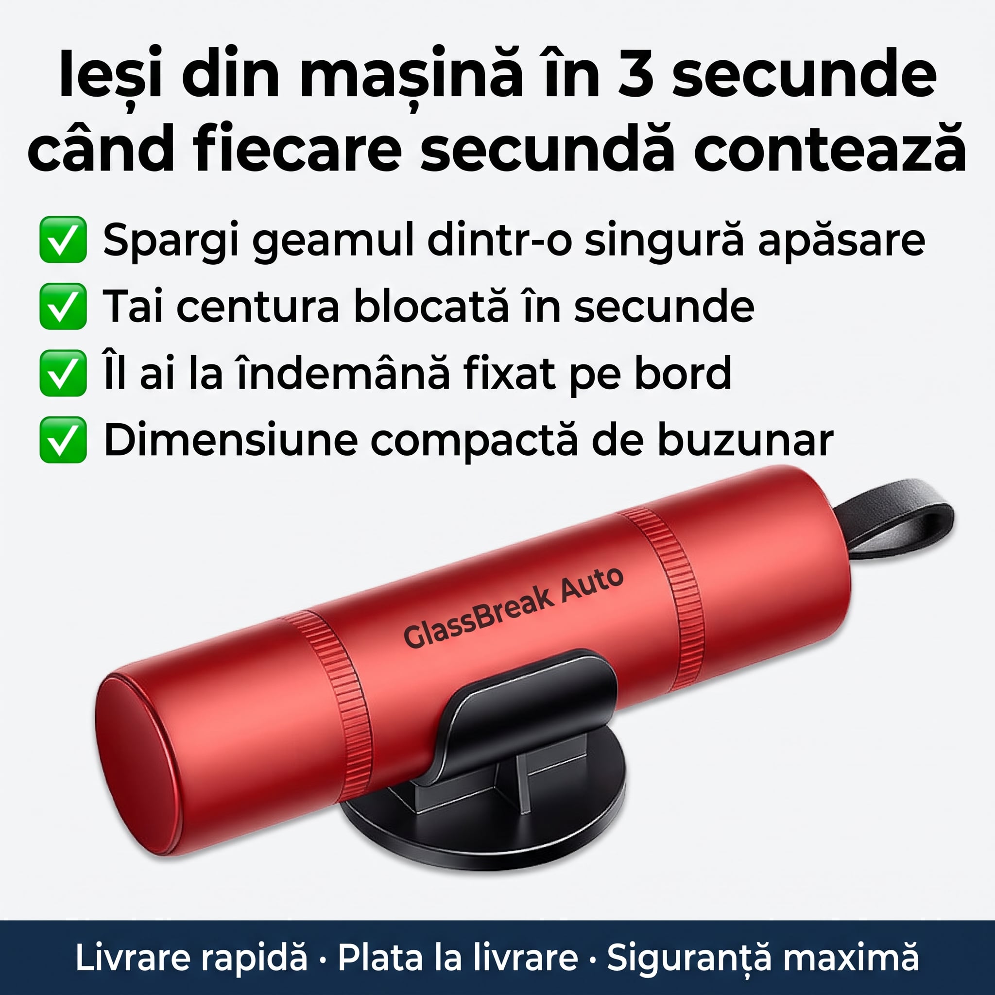 SafePunch Auto - Spărgător Geam și Tăietor Centură