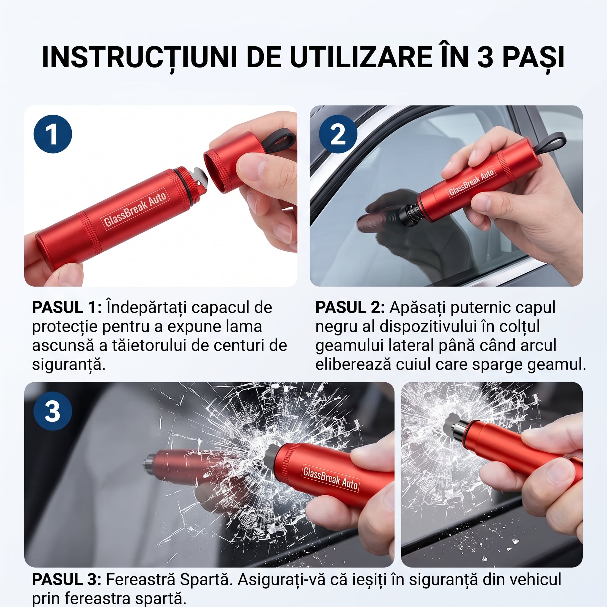 SafePunch Auto - Spărgător Geam și Tăietor Centură