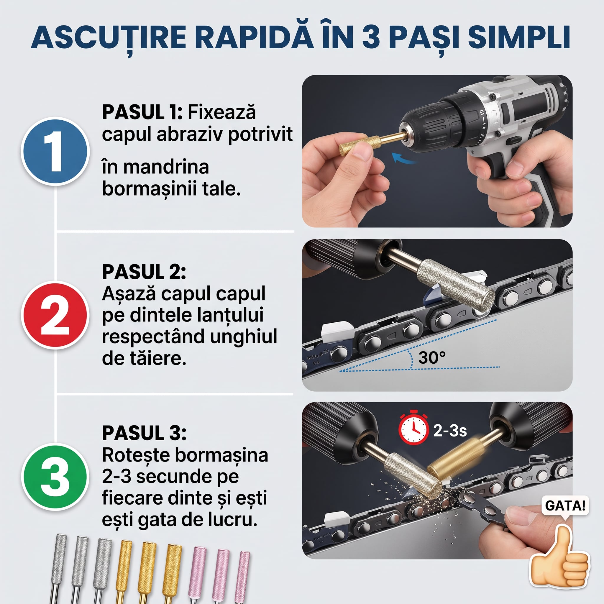 SharpCut Pro – Set 9 Capete pentru Ascuțit Drujba