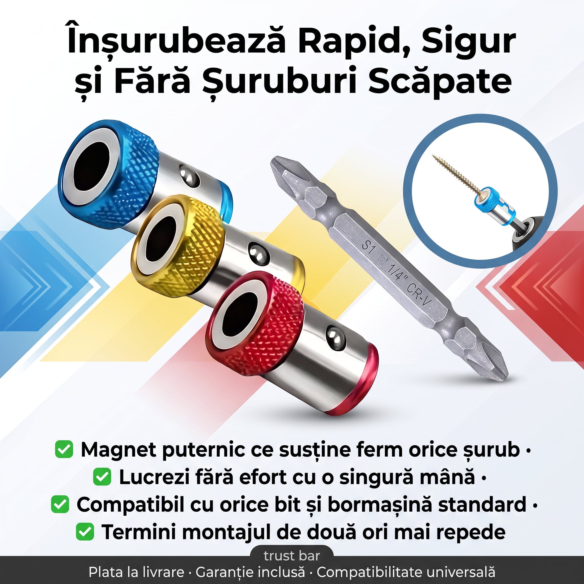 Set 3 Inele Magnetice Anti-Cădere FixMag pentru Bormașină