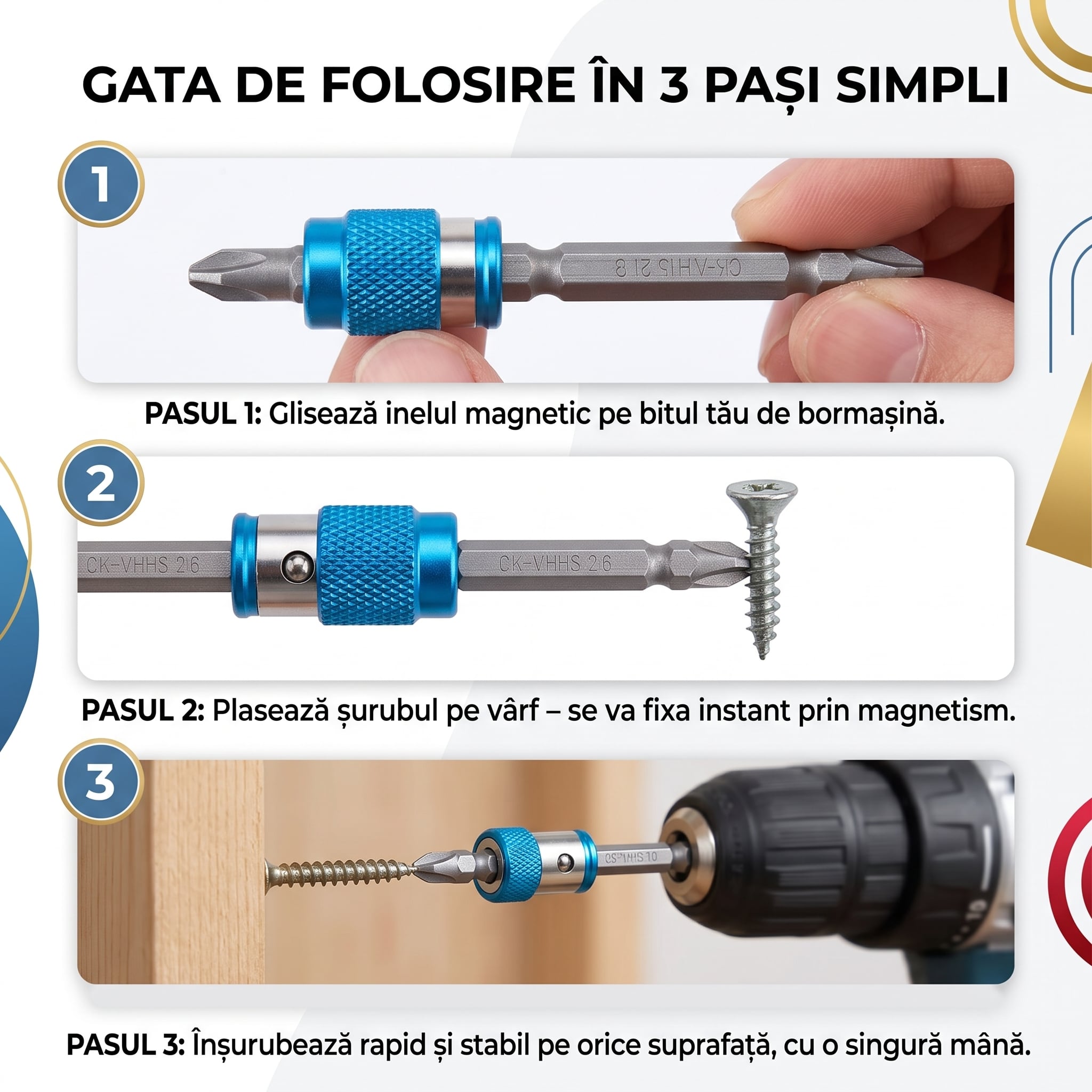 Set 3 Inele Magnetice Anti-Cădere FixMag pentru Bormașină