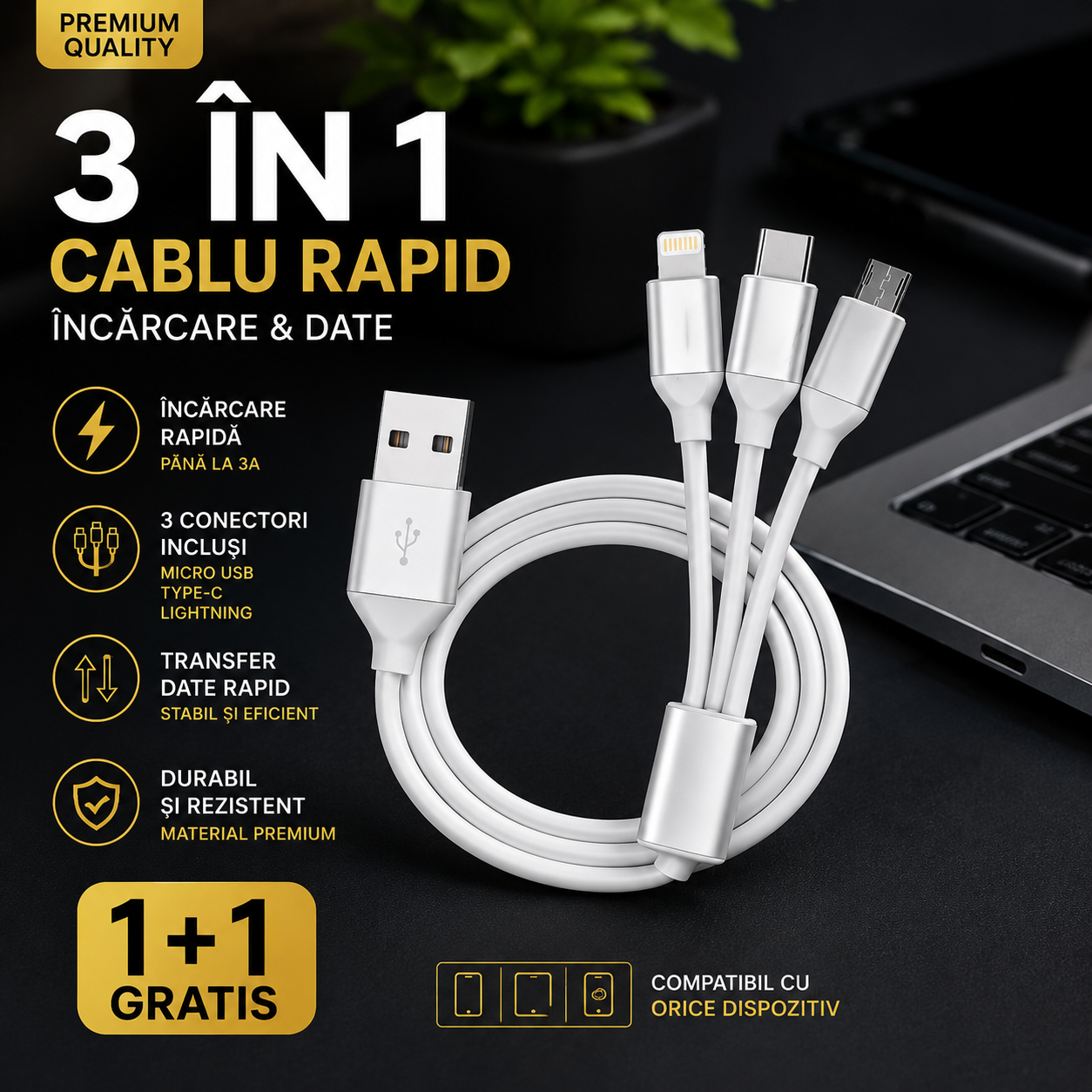 🔌 CABLU UNIVERSAL 3-ÎN-1